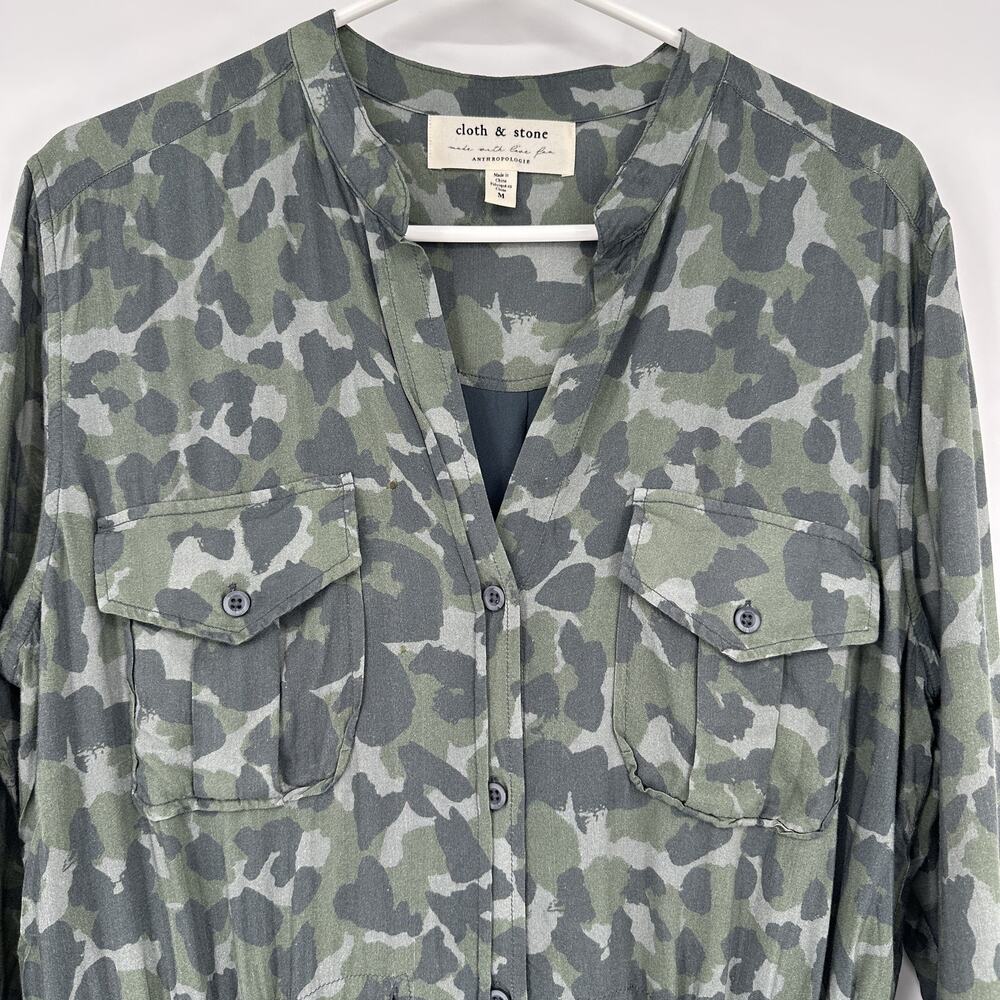 Cloth & Stone Dress Womens Medium Camouflage Long Sleeve Shirt Button Up Pockets - Picture 2 of 12